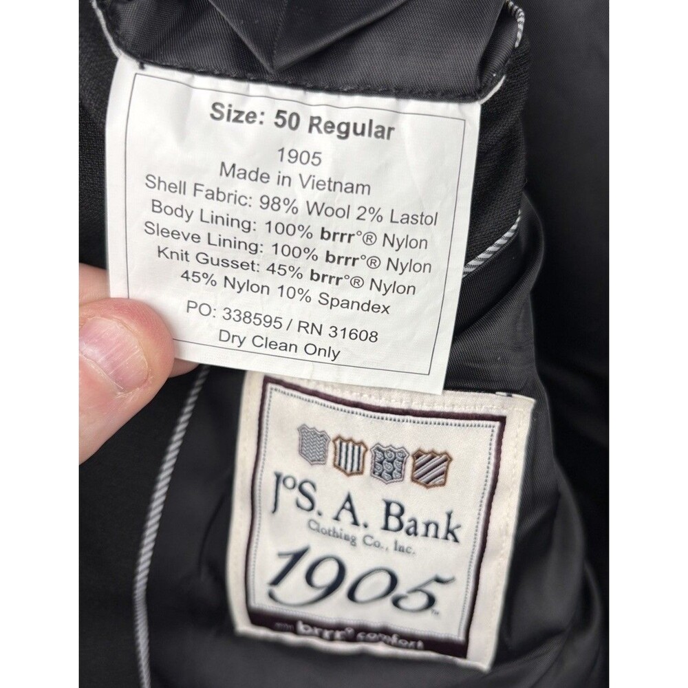 Jos A Bank Mens 50R Black Wool Blend Tailored Fit 1905 Suit Jacket Coat Blazer - Picture 5 of 6
